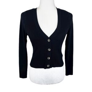Divided H&M Sweater Women Medium Black Button Up Ribbed Knit Cardigan Casual